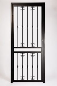 Decorative Type 4 Security Gate ~ With Letterbox Opening. Design Features Decorative Steel Panels and Bushes.