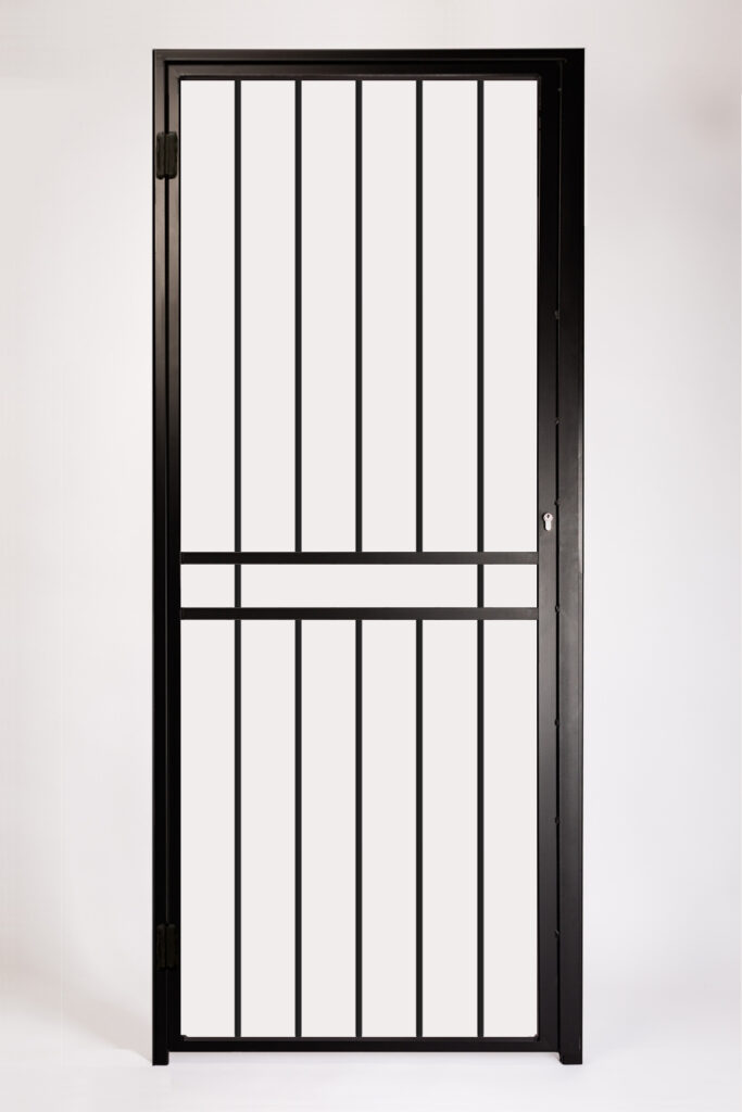 HPSG Basic Security Gate. Features 12mm Square Steel Infill Bars. Finish: Black.